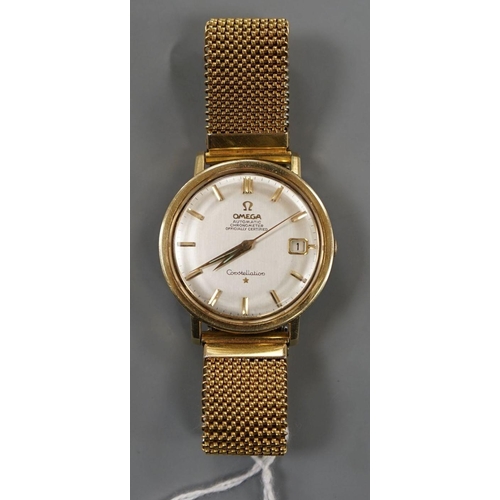 1920 - A gentleman's steel and gold plated Omega Constellation automatic wrist watch, on associated flexibl... 