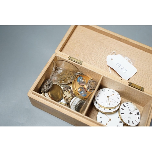 1922 - A small group of assorted wrist and pocket watch movements and dials, including Zenith.