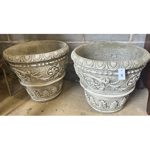 10 - A pair of large reconstituted stone circular garden planters, diameter 55cm height 49cm