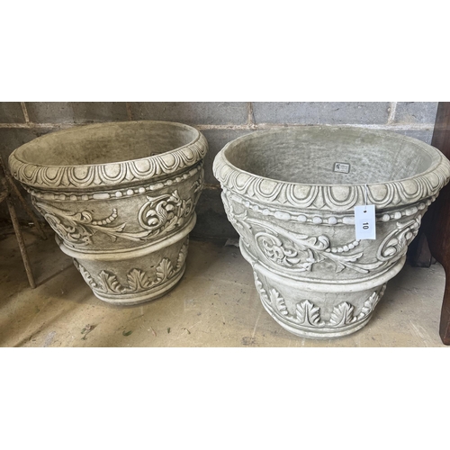 10 - A pair of large reconstituted stone circular garden planters, diameter 55cm height 49cm