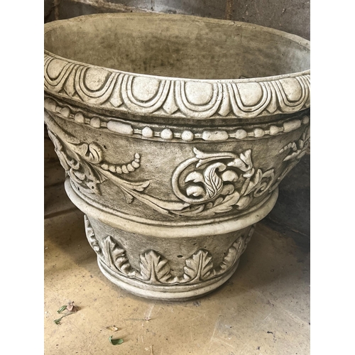 10 - A pair of large reconstituted stone circular garden planters, diameter 55cm height 49cm