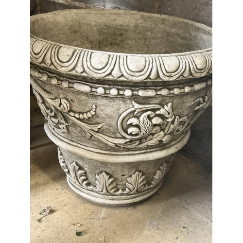 10 - A pair of large reconstituted stone circular garden planters, diameter 55cm height 49cm