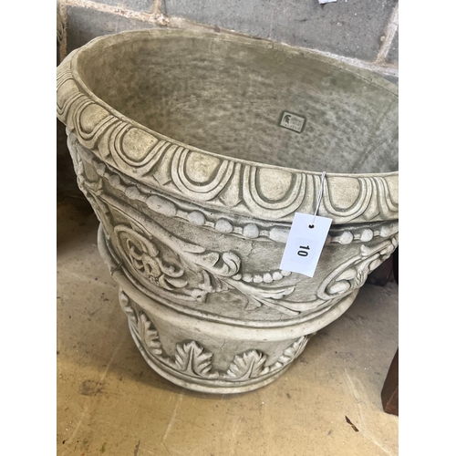 10 - A pair of large reconstituted stone circular garden planters, diameter 55cm height 49cm