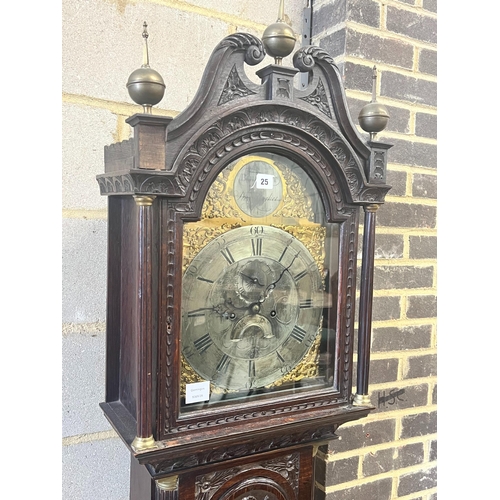 25 - Barrett of Stowmarket. A George III carved oak eight day longcase clock, height 220cm