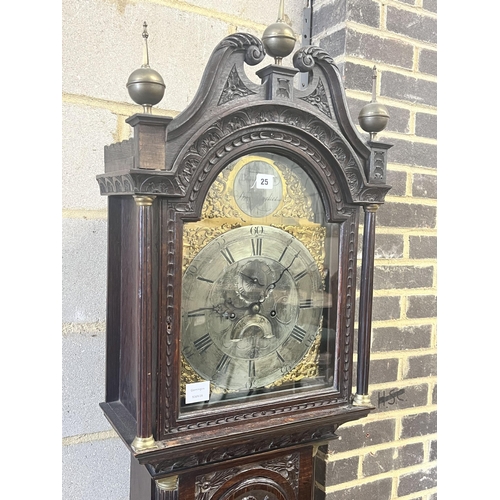 25 - Barrett of Stowmarket. A George III carved oak eight day longcase clock, height 220cm