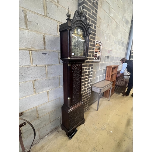 25 - Barrett of Stowmarket. A George III carved oak eight day longcase clock, height 220cm