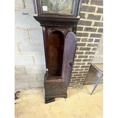 25 - Barrett of Stowmarket. A George III carved oak eight day longcase clock, height 220cm