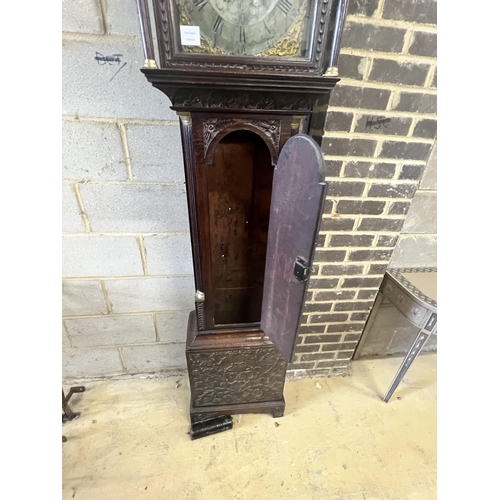 25 - Barrett of Stowmarket. A George III carved oak eight day longcase clock, height 220cm