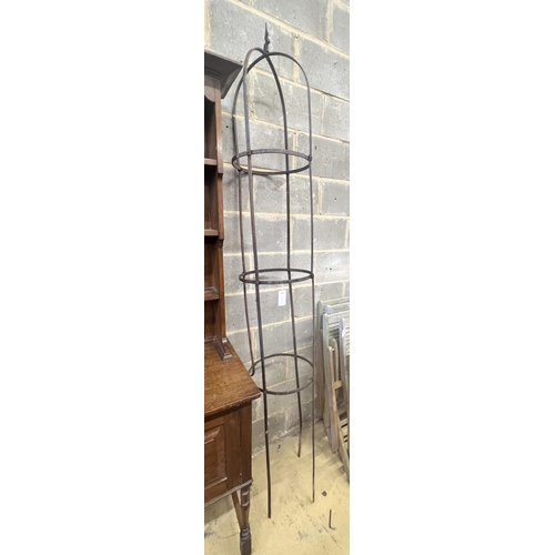 33 - A circular wrought iron garden growing frame, height 246cm