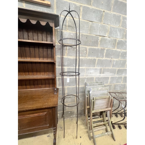 33 - A circular wrought iron garden growing frame, height 246cm