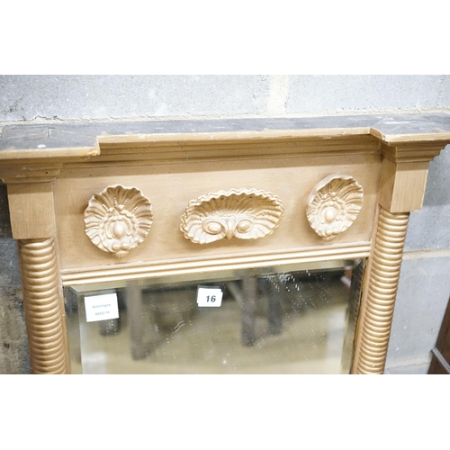 39 - A Regency giltwood and gesso shell-moulded pier glass, width 60cm, height 94cm