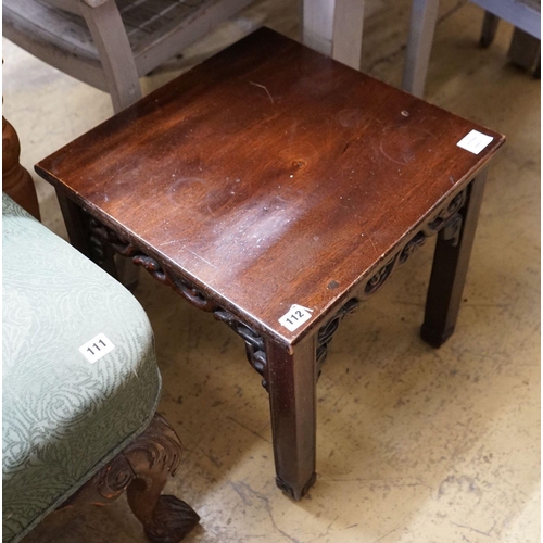 45 - A Chinese Hongmu vase stand with later mahogany top, width 46cm, depth 45cm, height 46cm