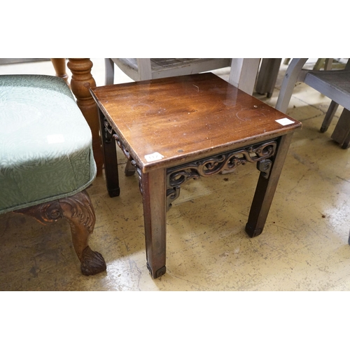 45 - A Chinese Hongmu vase stand with later mahogany top, width 46cm, depth 45cm, height 46cm