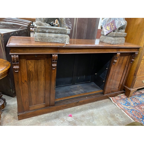 1016 - A Victorian rosewood dwarf open bookcase, width 184cm, depth 42cm, height 96cm