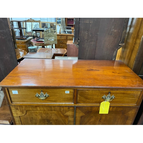 1017 - A George III mahogany press cupboard, width 115cm, depth 55cm, height 142cm