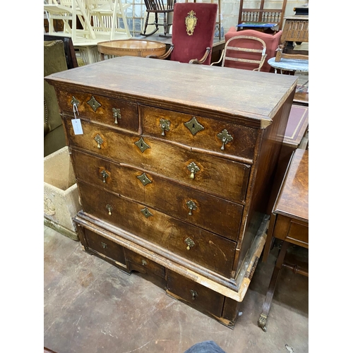 1041 - An 18th century walnut chest on stand requiring restoration, width 96cm, depth 55cm, height 108cm... 