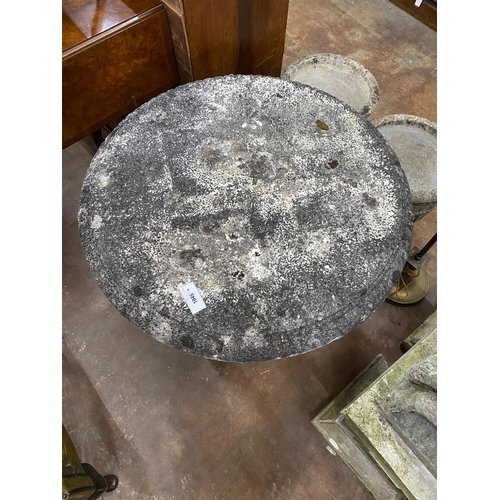 1045 - A circular reconstituted stone garden table, diameter 90cm, height 62cm