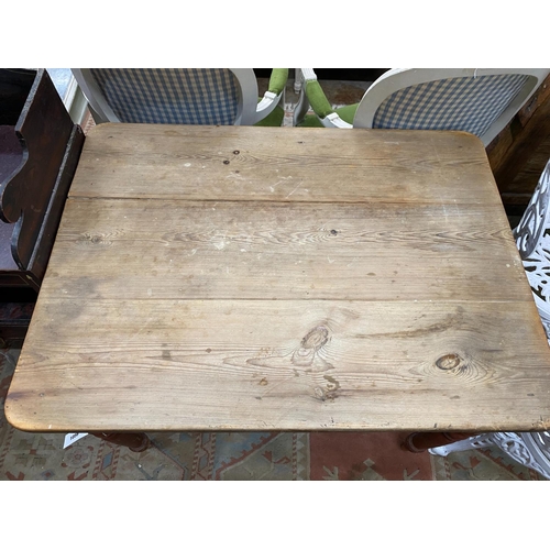 1056 - A Victorian rectangular part painted pine kitchen table, width 98cm, depth 73cm, height 73cm