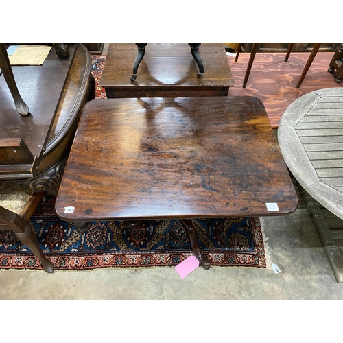 1067 - A George III mahogany rectangular tilt top tea table, width 90cm, depth 69cm, height 72cm