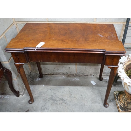 1076 - A George III rectangular mahogany folding tea table, width 86cm, depth 43cm, height 73cm