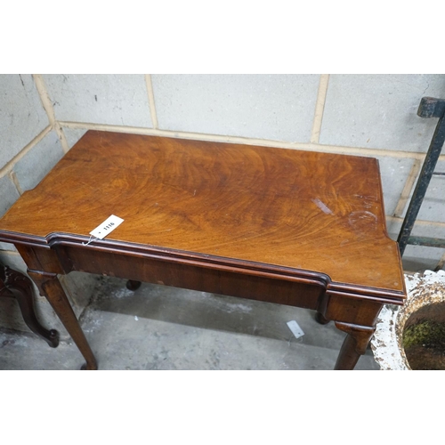 1076 - A George III rectangular mahogany folding tea table, width 86cm, depth 43cm, height 73cm