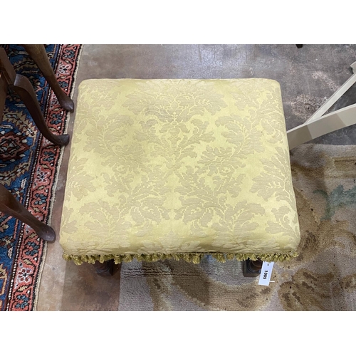 1085 - A barley twist upholstered dressing stool, width 56cm, depth 46cm, height 48cm