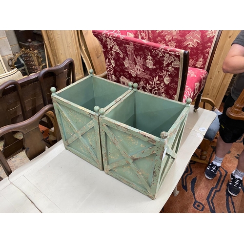 1097 - A pair of green painted square paper baskets, width 32cm, height 46cm