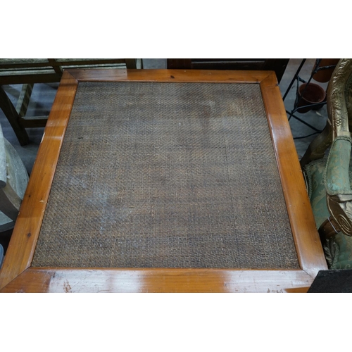 1107 - Two Chinese caned pine and hardwood coffee tables, larger length 149cm, width 99cm, height 47cm... 