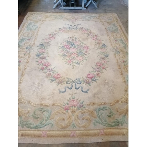 1112 - An Aubusson style fawn ground wool carpet, 360 x 260cm