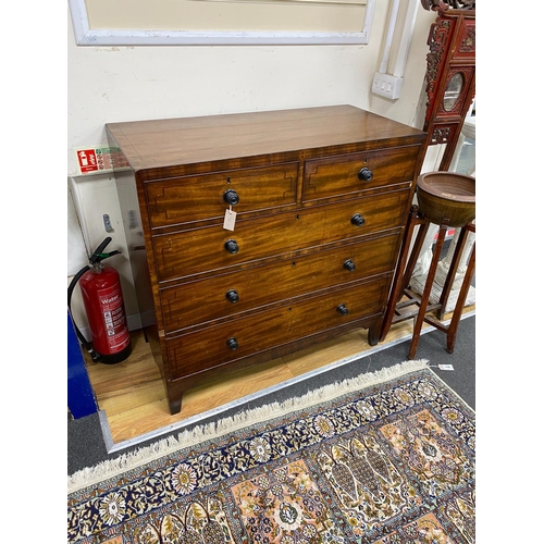 1159 - A George IV strung inlaid mahogany chest of two short and three long drawers, width 107cm, depth 50c... 