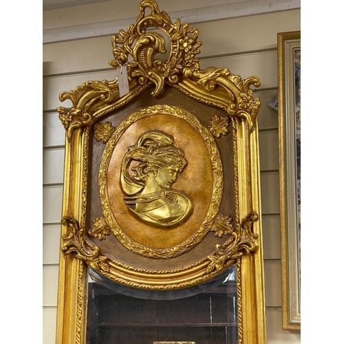 1164 - A Victorian style gilt framed pier glass, width 49cm, height 178cm