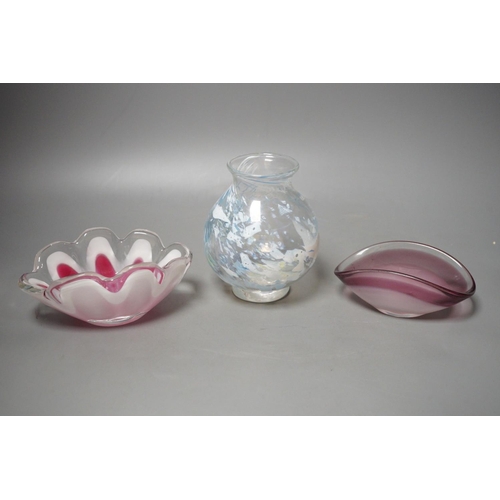 1257 - A Muller Freres studio glass vase and two Flygfoys (glass dishes) (3), tallest 13cm