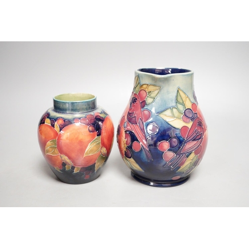 1259 - A Moorcroft finch and berry jug and a Moorcroft pomegranate jar, tallest 15cm