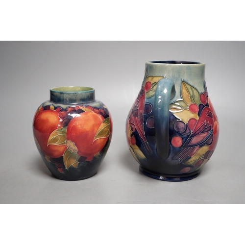 1259 - A Moorcroft finch and berry jug and a Moorcroft pomegranate jar, tallest 15cm