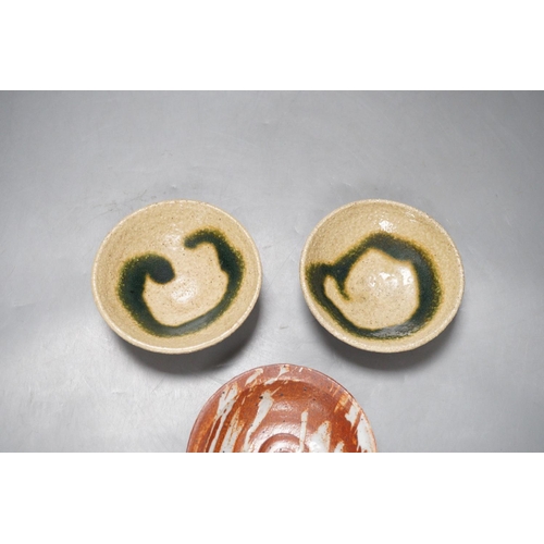 1266 - Aki Moriuchi (born 1947) three stoneware footed dishes, largest 11.5cm diameter