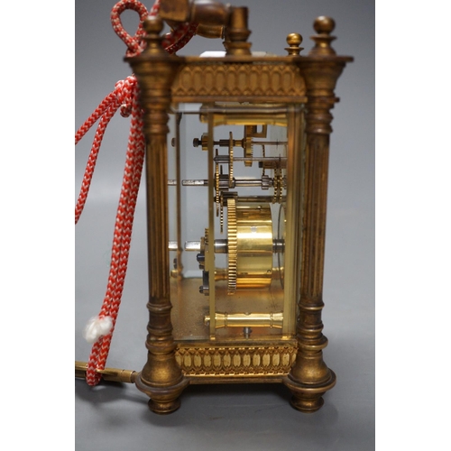 1269 - A French lacquered brass carriage timepiece, 14.5cm