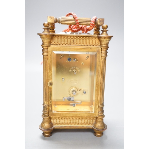 1269 - A French lacquered brass carriage timepiece, 14.5cm