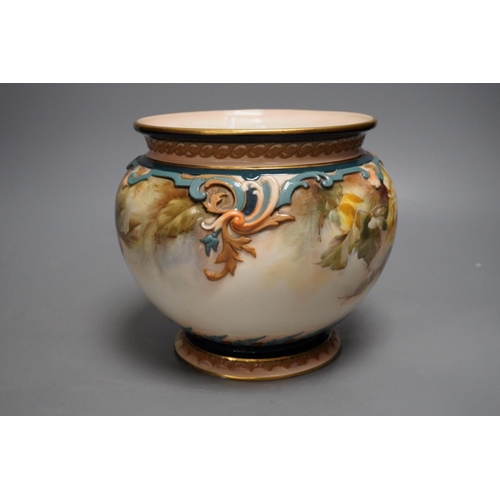 1271 - A Hadleys Worcester yellow rose painted jardiniere, 17cm