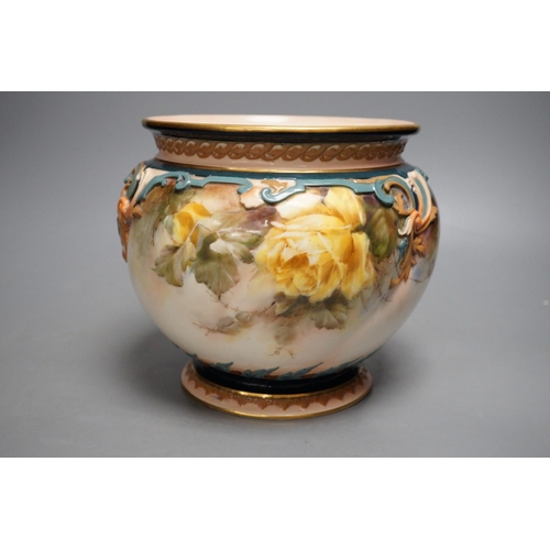 1271 - A Hadleys Worcester yellow rose painted jardiniere, 17cm