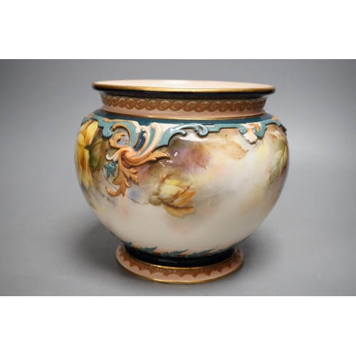 1271 - A Hadleys Worcester yellow rose painted jardiniere, 17cm