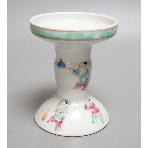 1272 - A 19th century Chinese famille rose candlestick or joss stick stand, 11.5cm