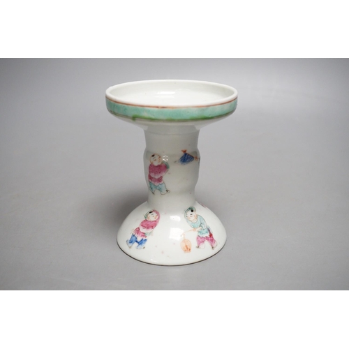 1272 - A 19th century Chinese famille rose candlestick or joss stick stand, 11.5cm