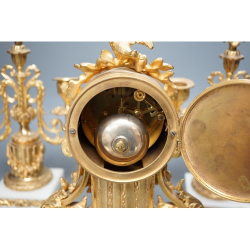 1274 - A French ormolu and alabaster clock garniture, 27cm