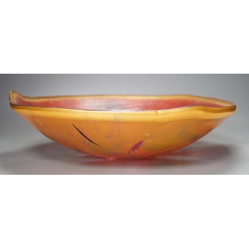 1294 - A large red French Studio glass dish, 40cm diameter