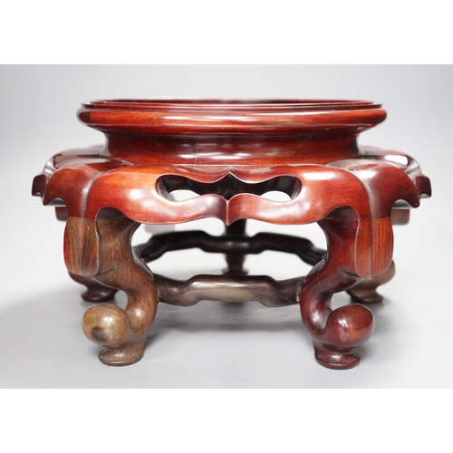 1303 - A large Chinese hardwood wood vase stand, early 20th century, 32cm diameter.Provenance - D.C.Monk & ... 