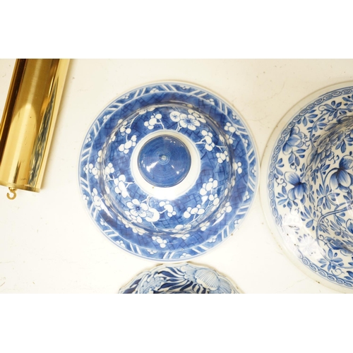 1305 - Six Chinese Kangxi blue and white vases and jar covers, largest 21.5cm diameter.Provenance - D.C.Mon... 