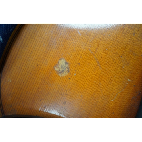 1313 - A violin with interior label reading Copy of Richard Duke Fecit Dresdae: Anno 1889 together with r... 