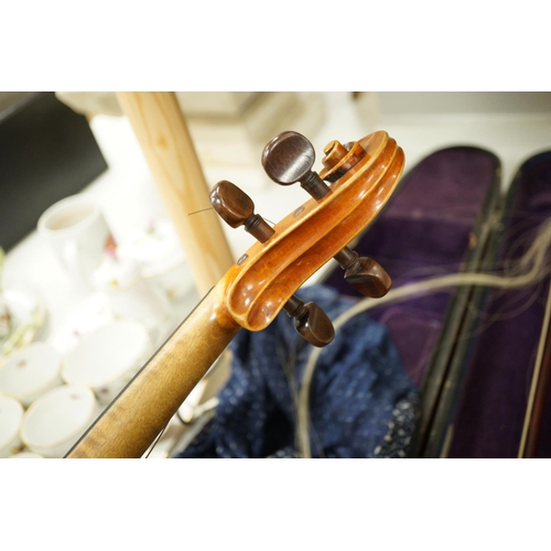 1313 - A violin with interior label reading Copy of Richard Duke Fecit Dresdae: Anno 1889 together with r... 