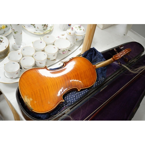 1313 - A violin with interior label reading Copy of Richard Duke Fecit Dresdae: Anno 1889 together with r... 