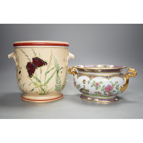 1325 - A Paris porcelain Aesthetic style wine cooler, late 19th century and a Copeland Spode small tureen, ... 